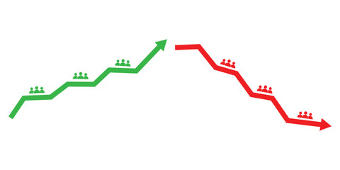Team growth icon set flat vector design. Team growth with upward and downward arrows symbol. Profit and loss concept. Vector illustration.