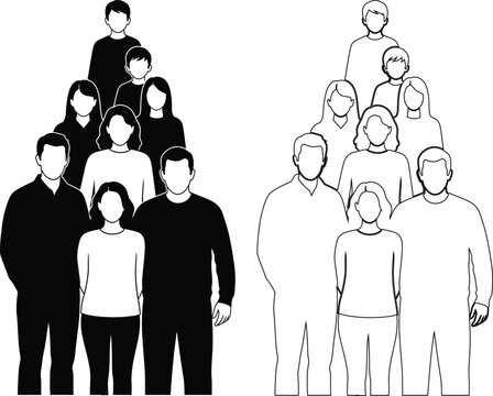 Hierarchical and egalitarian representations of a group of people standing together
