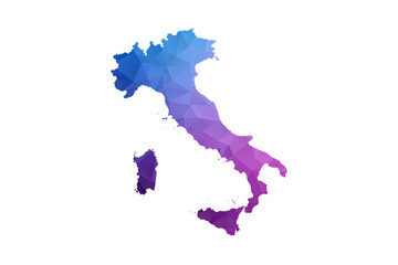 Obraz premium Italy Map - Polygon Style Vector Illustration in Blue and Purple Gradient, Low Poly Geometric Design, Isolated on White Background, Ideal for Infographics and Learning Materials.