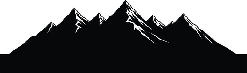 Obraz premium Sharp, jagged mountain range peaks rendered in stark black silhouette with white highlights suggesting snow or rock texture.