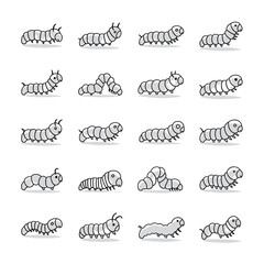 Set of simple outline caterpillar icons