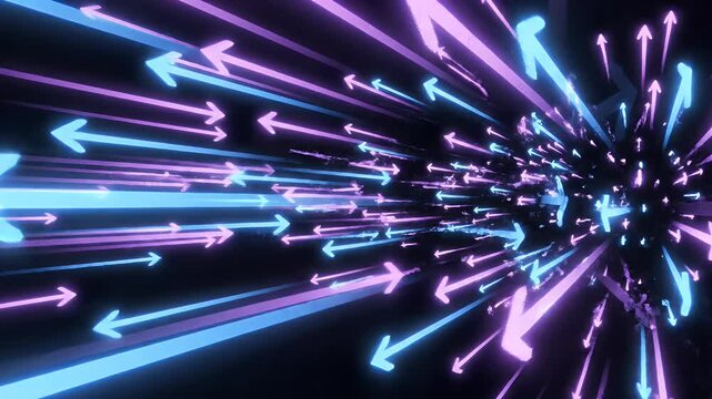 Abstract Neon Arrows - This video shows a collection of luminous arrows in shades of blue and purple against a dark background, creating a sense of direction and forward momentum.