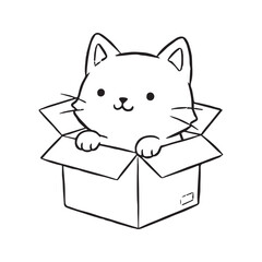 Cute Hand Drawn Cartoon Cat Sitting Inside a Cardboard Box Sketch  © Journey