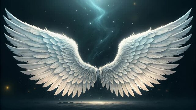 White Angel Wings Spreading Open with Cosmic Lightning and Sparkles, Cinematic Stock Footage