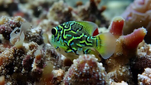 Vibrant scooter blenny amidst coral reef underwater beauty tropical fish marine life exploration