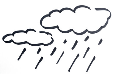 clouds with rain falling drawn with black marker