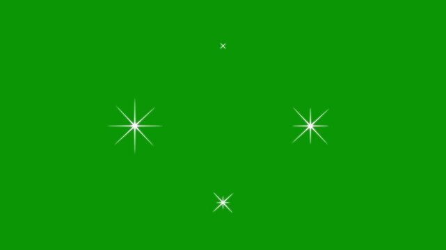 Twinkle Stars Light Animation, Twinkle star glitter sparkle, blinking cartoon stars, 4k star sparkle vector doodles, glowing light effect, retro shine movement, flat green screen background. 4k video