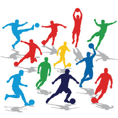 Artistic Abstract Design with Colorful Soccer Player Silhouettes