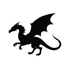 Fototapeta premium dragon flying silhouette vector illustration, Mythical dragon standing with wings spread, silhouette vector illustration