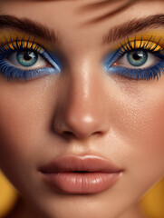 blue and yellow eyeshadow makeup model