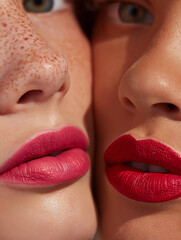 two faces close up portrait lips makeup