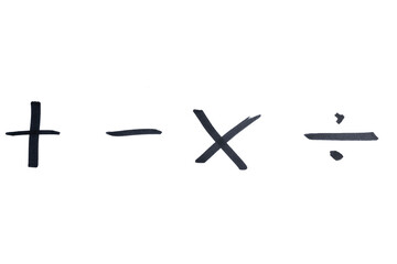 arithmetic signs drawn with black marker
