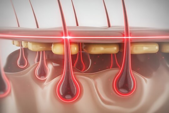 Close-up view of hair follicles and strands on human skin surface