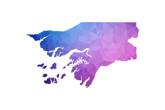 Guinea-Bissau Map - Polygon Style Vector Illustration in Blue and Purple Gradient, Low Poly Geometric Design, Isolated on White Background, Ideal for Infographics and Learning Materials.