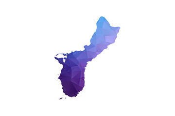 Fototapeta premium Guam Map - Polygon Style Vector Illustration in Blue and Purple Gradient, Low Poly Geometric Design, Isolated on White Background, Ideal for Infographics and Learning Materials.