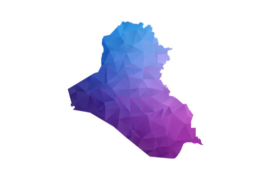 Iraq Map - Polygon Style Vector Illustration in Blue and Purple Gradient, Low Poly Geometric Design, Isolated on White Background, Ideal for Infographics and Learning Materials.