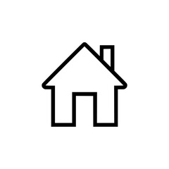 Obraz premium House icon simple outline with roof and chimney, minimal home symbol in black line style, isolated on white background for UI, app button, web navigation and real estate
