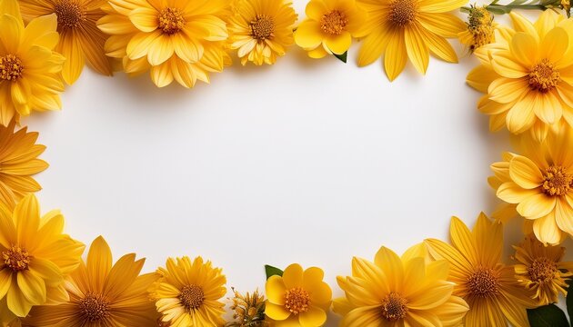 radiant yellow flower border against a bright white background creating a cheerful floral frame