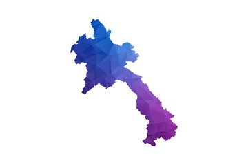 Fototapeta premium Laos Map - Polygon Style Vector Illustration in Blue and Purple Gradient, Low Poly Geometric Design, Isolated on White Background, Ideal for Infographics and Learning Materials.