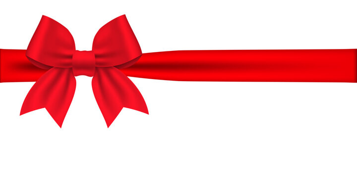 Red satin ribbon bow isolated on white background, decorative gift bow vector illustration