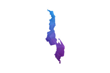 Fototapeta premium Malawi Map - Polygon Style Vector Illustration in Blue and Purple Gradient, Low Poly Geometric Design, Isolated on White Background, Ideal for Infographics and Learning Materials.
