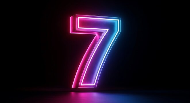 Neon Number Seven Glowing Brightly Isolated.