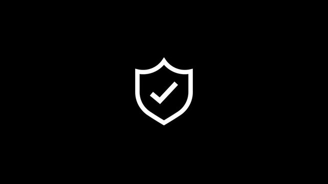 White shield with checkmark on black background