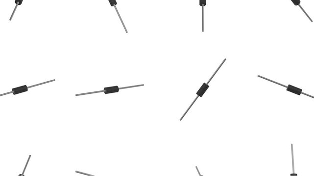 Schottky Diodes Falling Against a White Background. PCB Components 3D. 4K