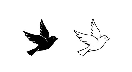 Fototapeta premium Two birds flying in opposite directions black and white illustration Vector
