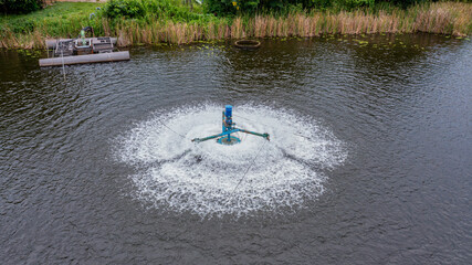 Water treatment turbines in water sources.