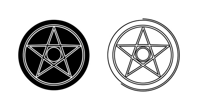Pentagram symbols: black and white pentacle designs for spiritual art and occult Vector