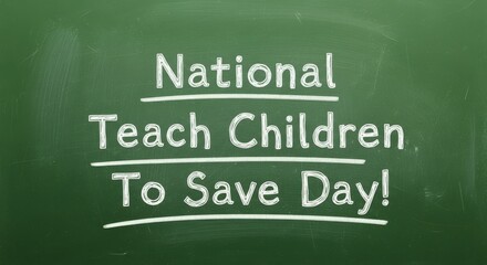National Teach Children To Save Day promotion on green chalkboard