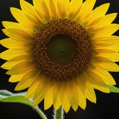 Obraz premium A vibrant single sunflower blossom captured close-up, highlighting the bright yellow petals and intricate dark seed head details in warm light ,summer ,farming ,vitality