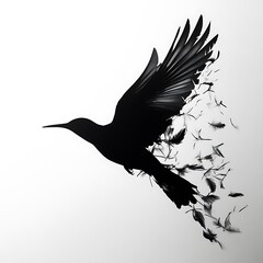 Obraz premium A bird in flight with disintegrating feathers