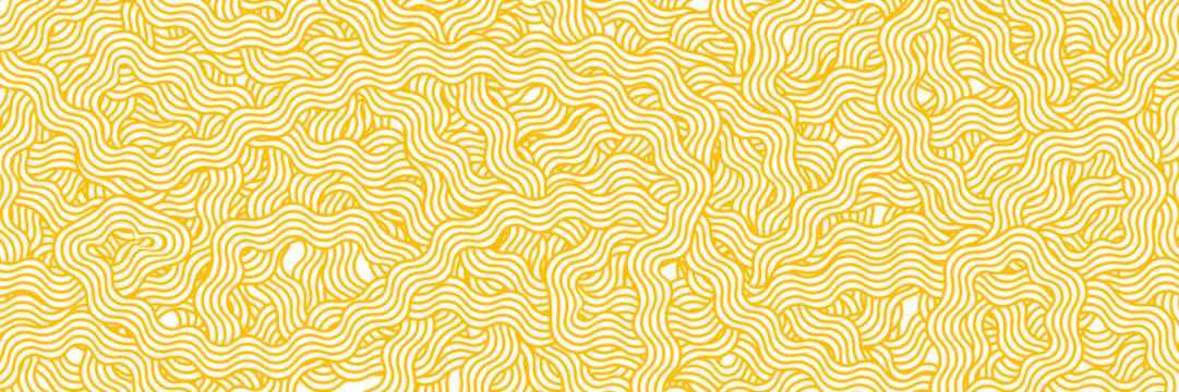 Spaghetti pattern on white. Vector illustration of noodle background. Template for banner or menu of Asian food.