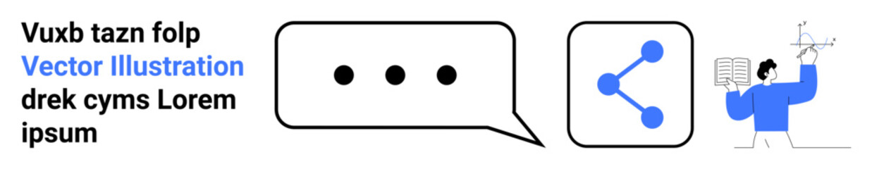 Communication, teamwork, digital sharing, collaboration, education, networking. Speech bubble, sharing icon and person with diagram. Communication and teamwork