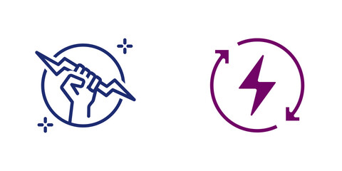 Two icons representing lightning and recycling on transparent background