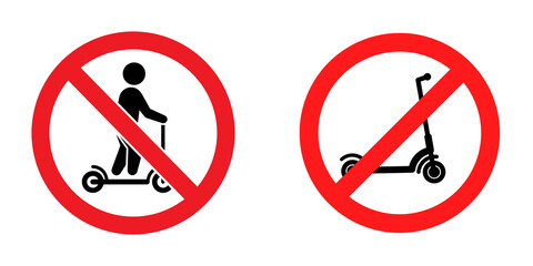 Two prohibited electric scooter symbols isolated on transparent background © MstLima