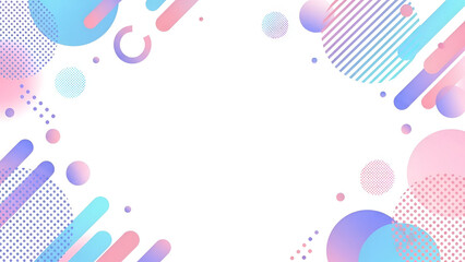 Colorful geometric shapes and dots on white background