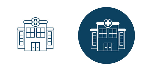 Fototapeta premium Two hospital building icons with cross symbol isolated on transparent background