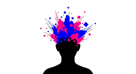 Creative thinking concept with colorful explosion in human head silhouette symbolizing ideas and innovation in business and personal growth