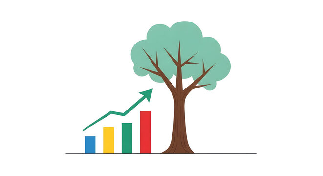 Growing tree with bar chart financial growth icon