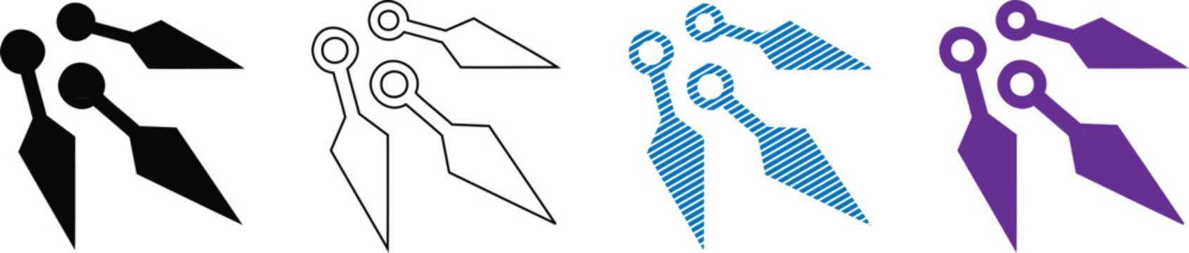 Four different colored throwing star icons in various styles and patterns on white background