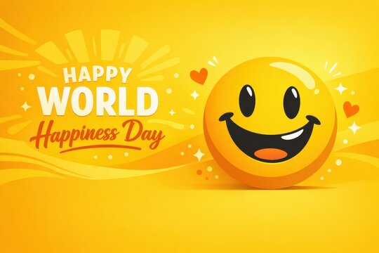 Happy World Happiness Day with Smiley Face yellow orange