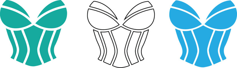 Fototapeta premium Three colorful butterfly shaped face masks on white background