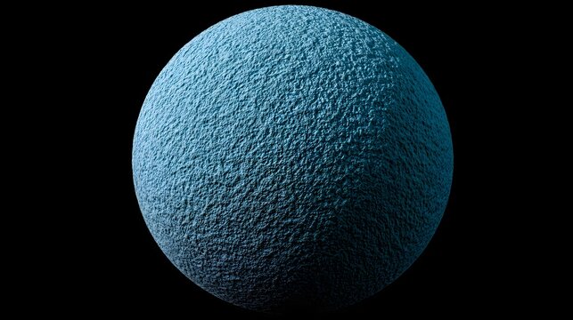 Textured Blue Sphere on Black Background.