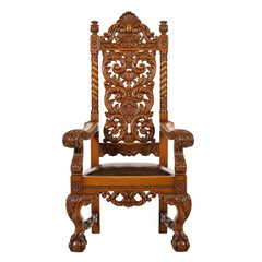 Fototapeta premium Intricate wooden chair with ornate carvings and detailed craftsmanship