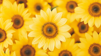 Obraz premium Yellow sunflower head in field. Summer floral pattern