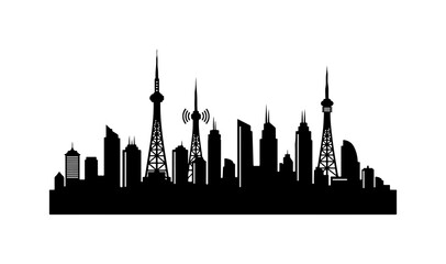 Obraz premium Modern City Skyline with Communication Towers Vector Illustration