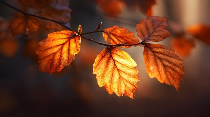 Obraz premium Vibrant Autumn Leaves Illuminated by Golden Sunlight in a Forest.